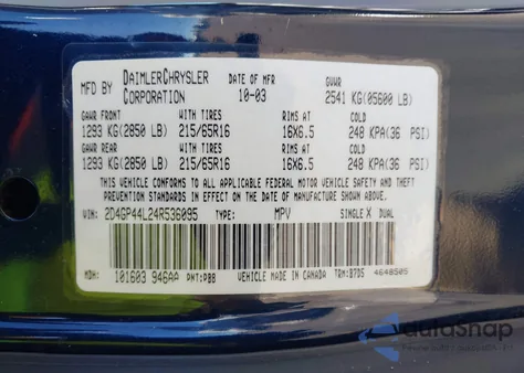 2004 Dodge Grand Caravan Sxt from USA, damaged, VIN 2D4GP44L24R536095